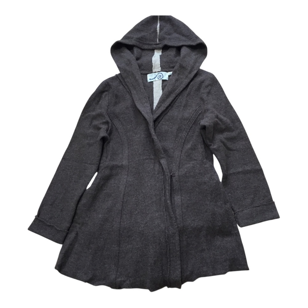 Anthropologie Rosie Neira Wool Hooded Brown Knit Jacket &Coat L . Run Small.
